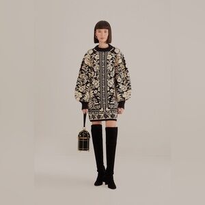 Farm Rio Black Pineapple Garden Mini Sweater Dress XXS